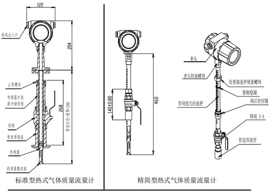 熱式高壓氣體質(zhì)量流量計插入式結(jié)構(gòu)圖